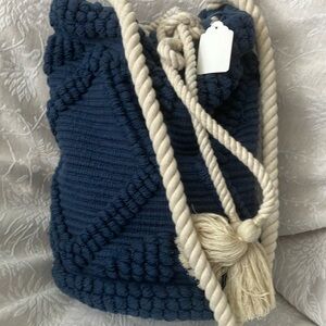 Do everything in love…,Navy Blue Woven Bucket Bag